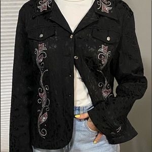 Christine Alexander, L, black jacket embellished with Swarovski crystals